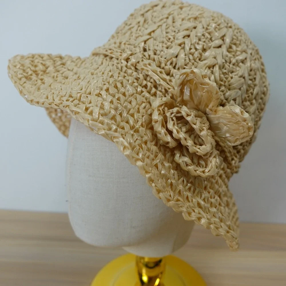 Straw Sun Hat Womens Natural Tan Cloche Floppy Summer Coachella Beach Boho Light